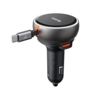 Tẩu Sạc Cho Ô Tô MCDODO CC-485 80W (With 80cm Type-C 45W built-in Retractable Cable, 1*Type-C + 1*USB-A port, Indicator Light Ring)