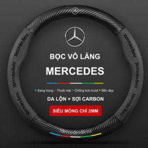 Bọc vô lăng xe Mercedes Da lộn 3D & Sợi Carbon Logo mạ bạc cao cấp