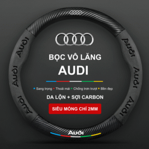 Bọc vô lăng xe Audi Da lộn 3D & Sợi Carbon Logo mạ bạc cao cấp