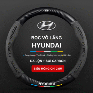 Bọc vô lăng xe Hyundai Da lộn 3D & Sợi Carbon Logo thương hiệu Hyundai