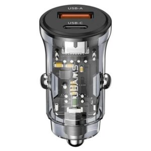 Tẩu Sạc Dành Cho Ô Tô USAMS CC164 C32 PD 30W (Transparent, USB-A + Type-C, with Blue Backlight)